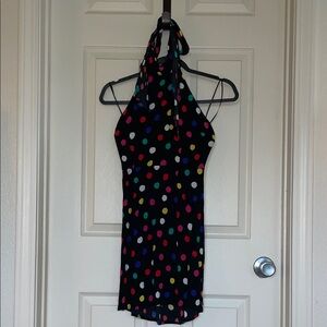 RIXO Polka-Dot Halter Mini Dress